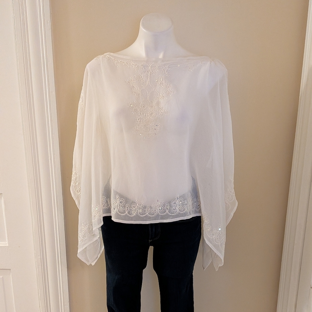 Vintage Cejon Accessories sheer white shaw with sequin design M
